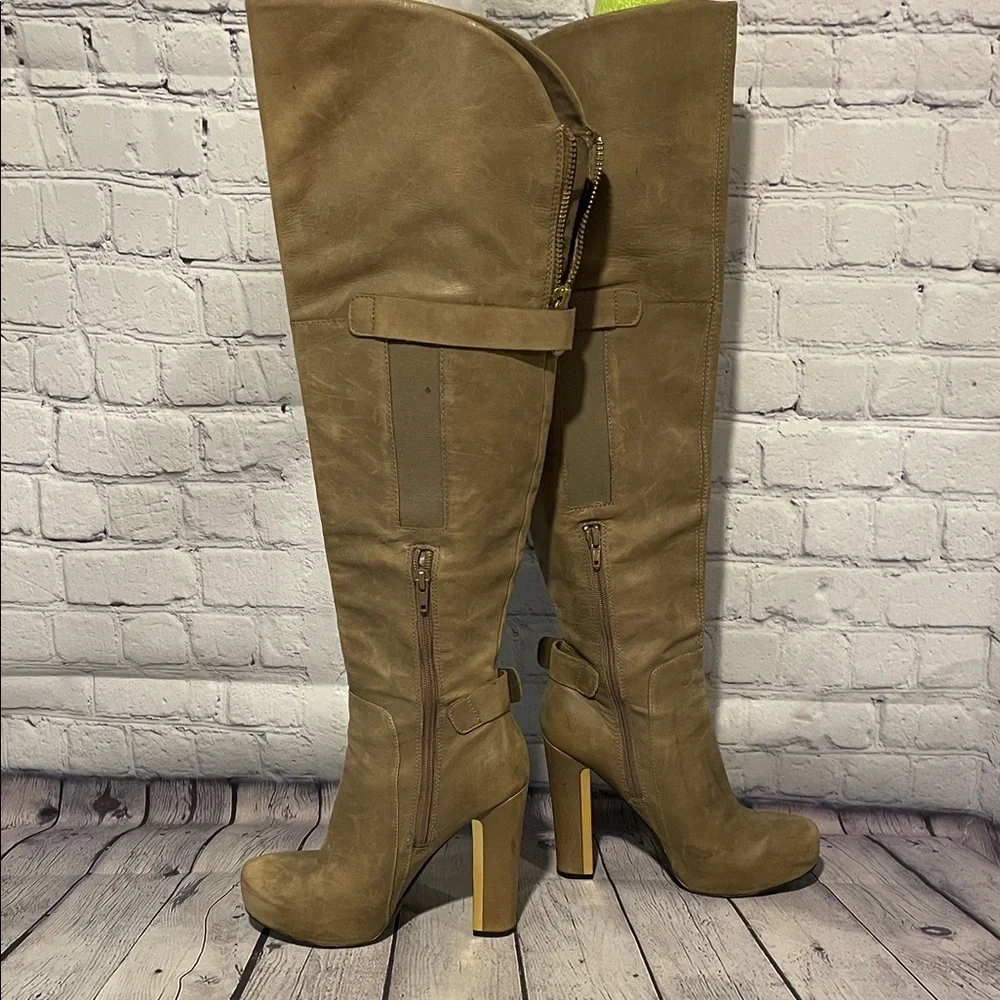 Guess Tan Leather Over the Knee Boots | Size 6